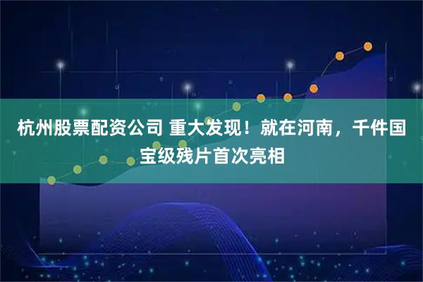 杭州股票配资公司 重大发现!就在河南,千件国宝级残片首次亮相